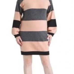 ANDREE BY UNIT Long Sleeve Sweater Dress in Black, Gray, and Pink